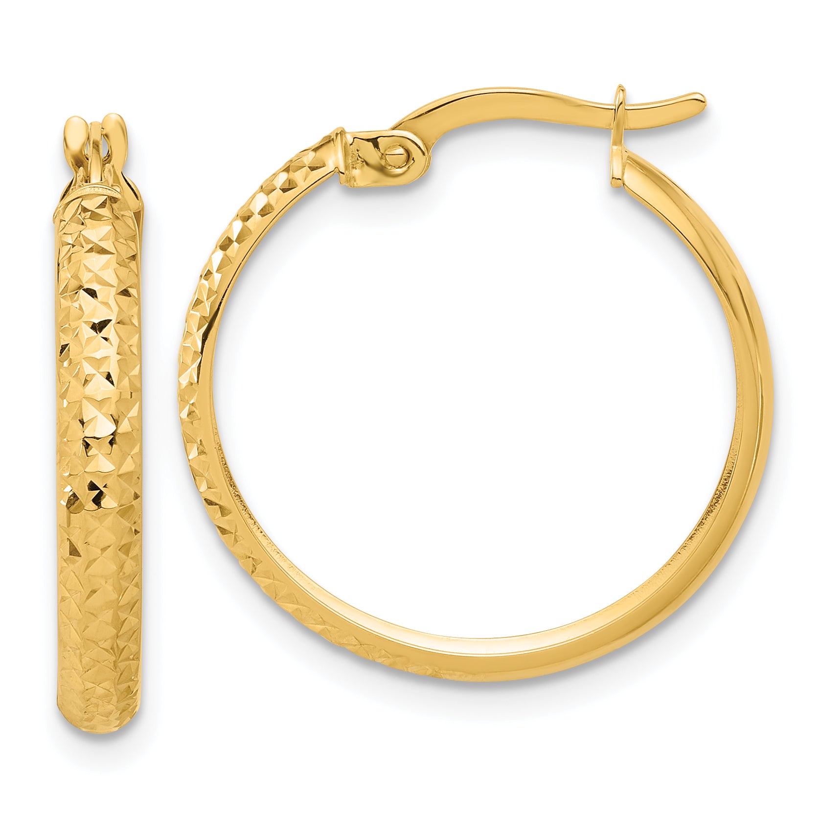 14K Polished and Diamond-cut Hoop Earrings