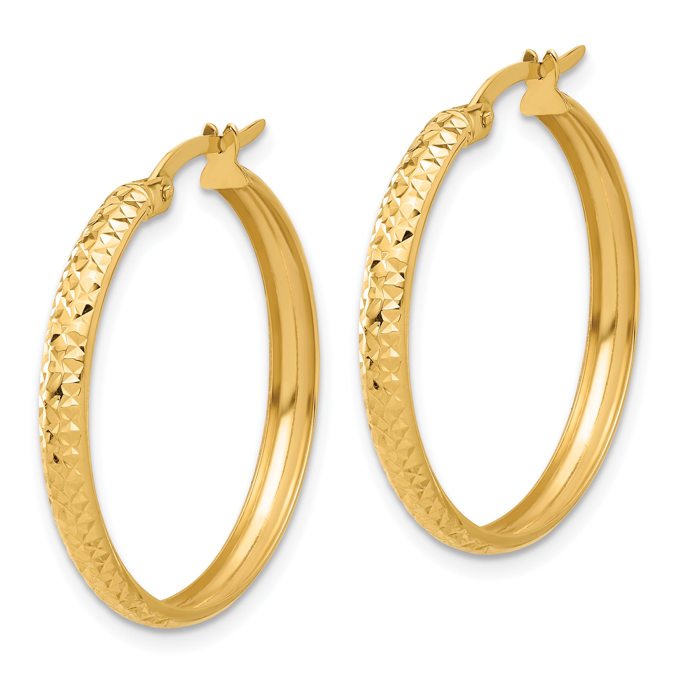 14K Polished and Diamond-cut Hoop Earrings Secondary image