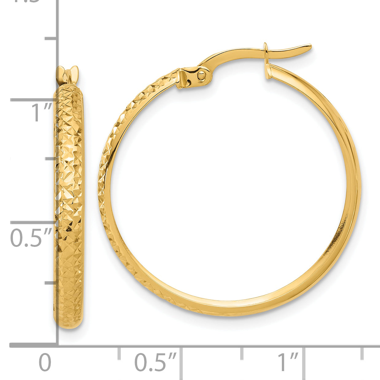14K Polished and Diamond-cut Hoop Earrings