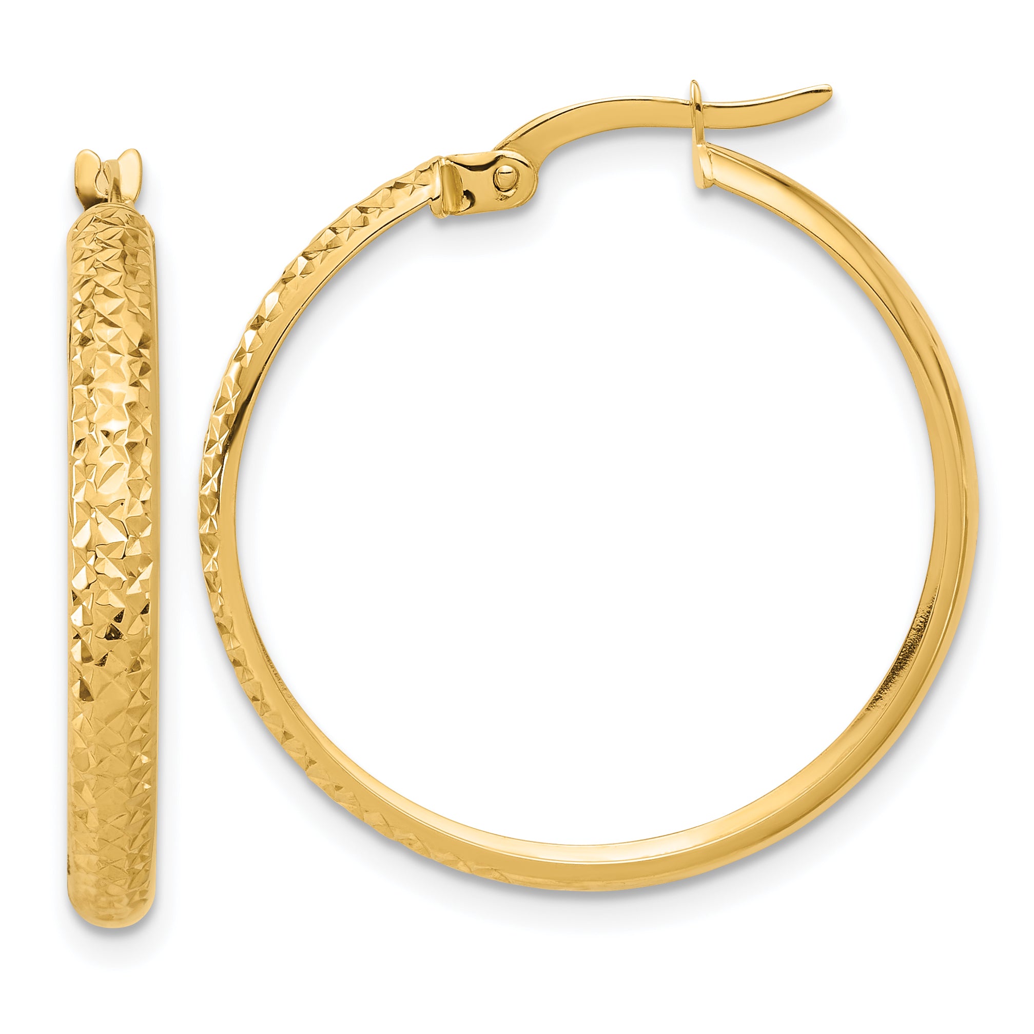 14K Polished and Diamond-cut Hoop Earrings Main image