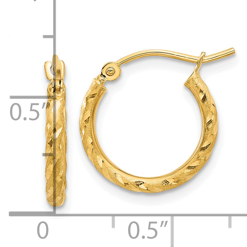 14k Polished and Satin D/C 2.00mm Hoop Earrings