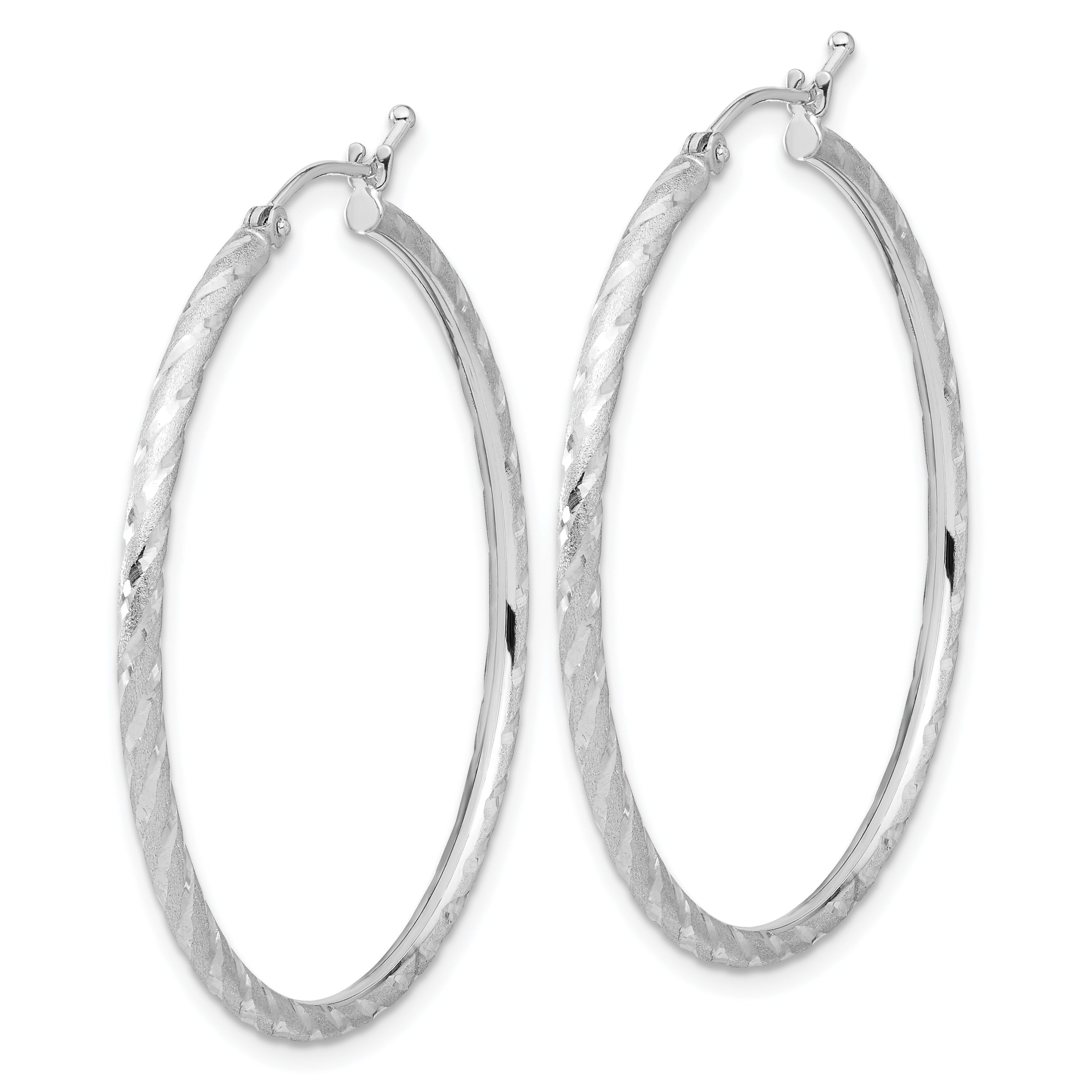 14k White Gold Polished and Satin D/C 2.00mm Hoop Earrings Secondary image