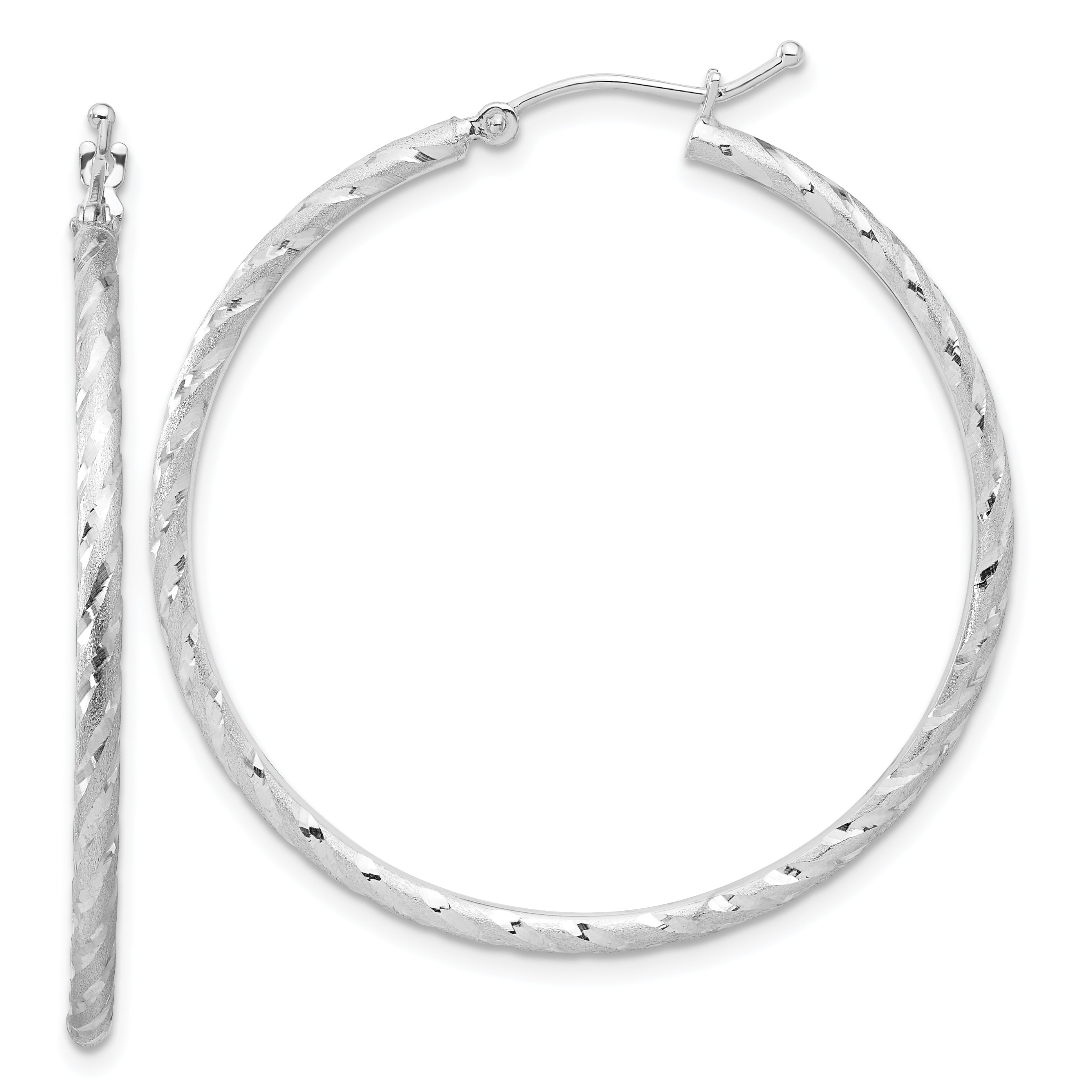 14k White Gold Polished and Satin D/C 2.00mm Hoop Earrings Main image