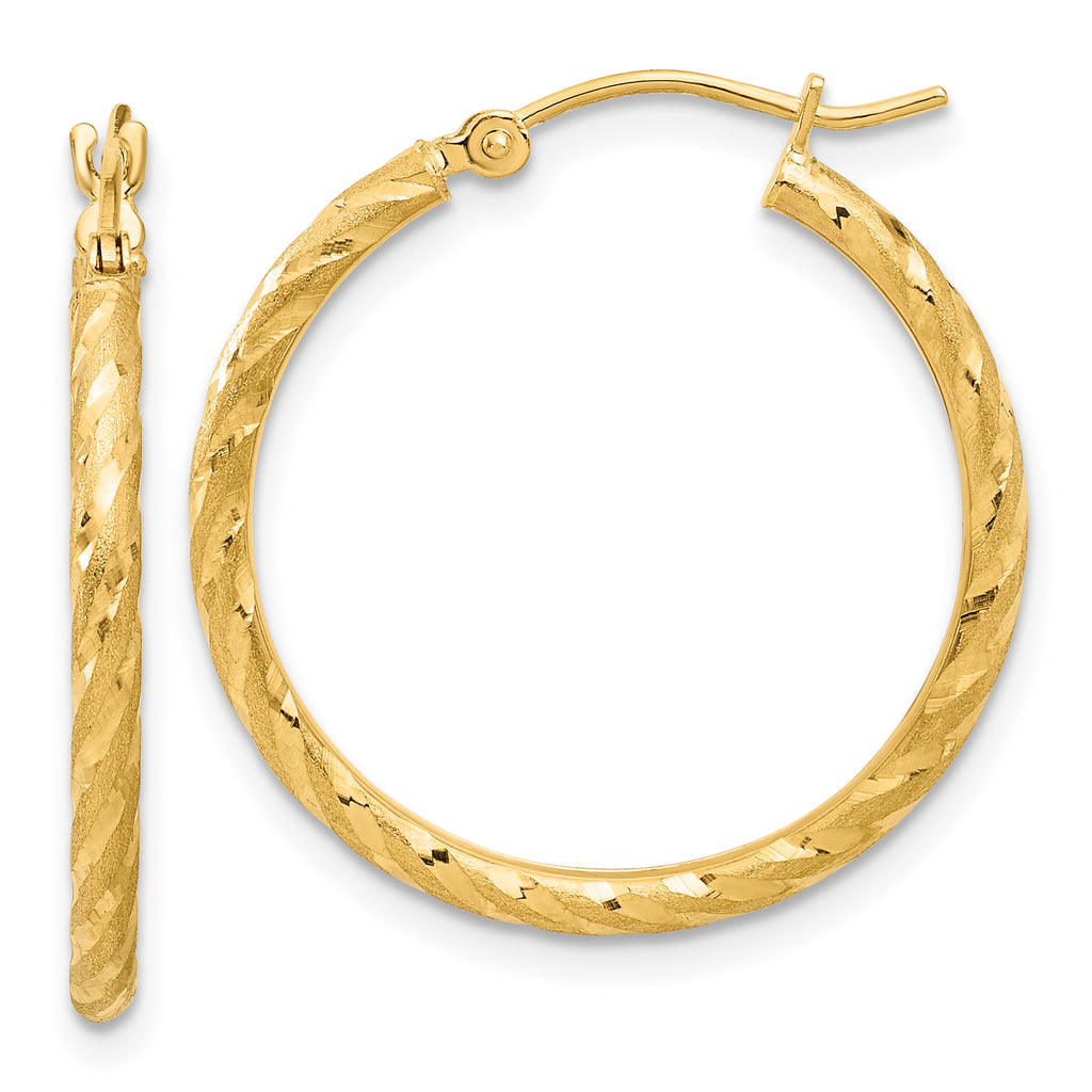 14k Polished and Satin D/C 2.05mm Hoop Earrings