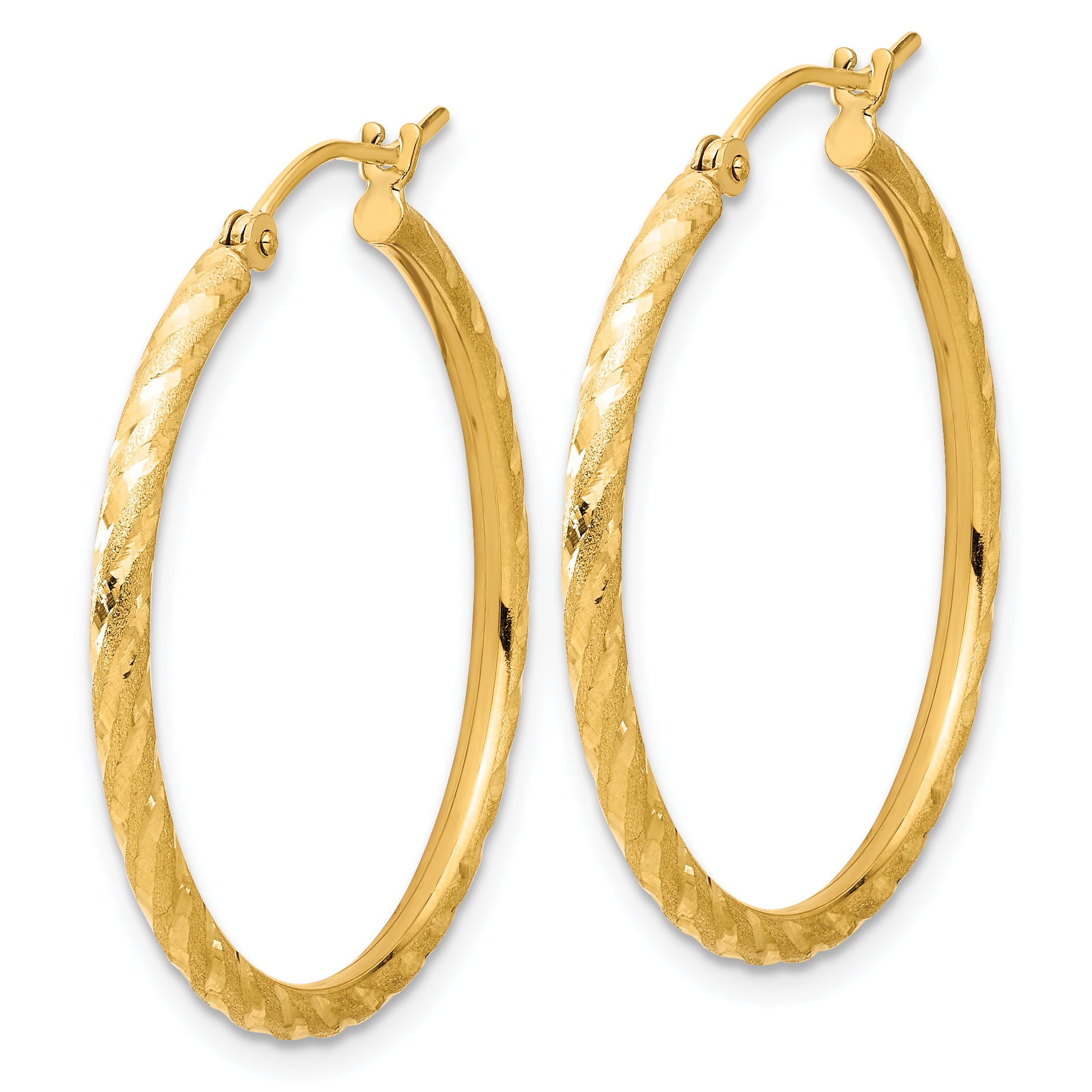 14k Polished and Satin D/C 2.00mm Hoop Earrings Secondary image