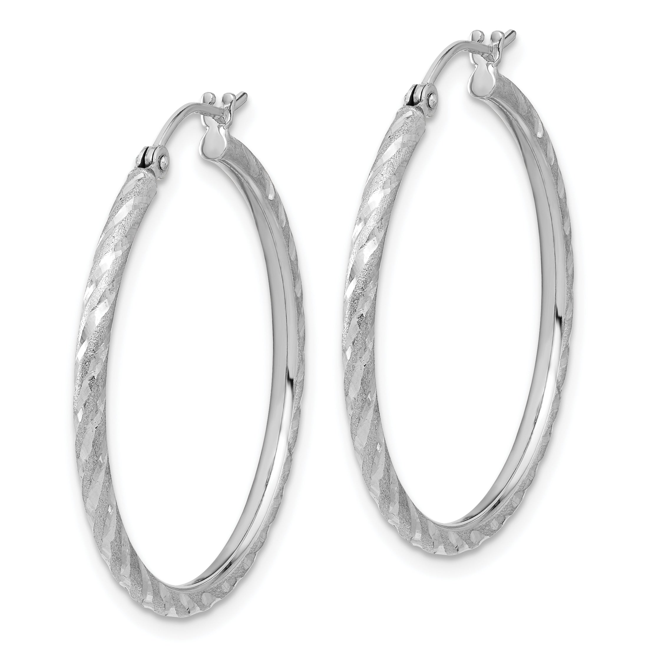 14k White Gold Polished and Satin D/C 2.00mm Hoop Earrings Secondary image