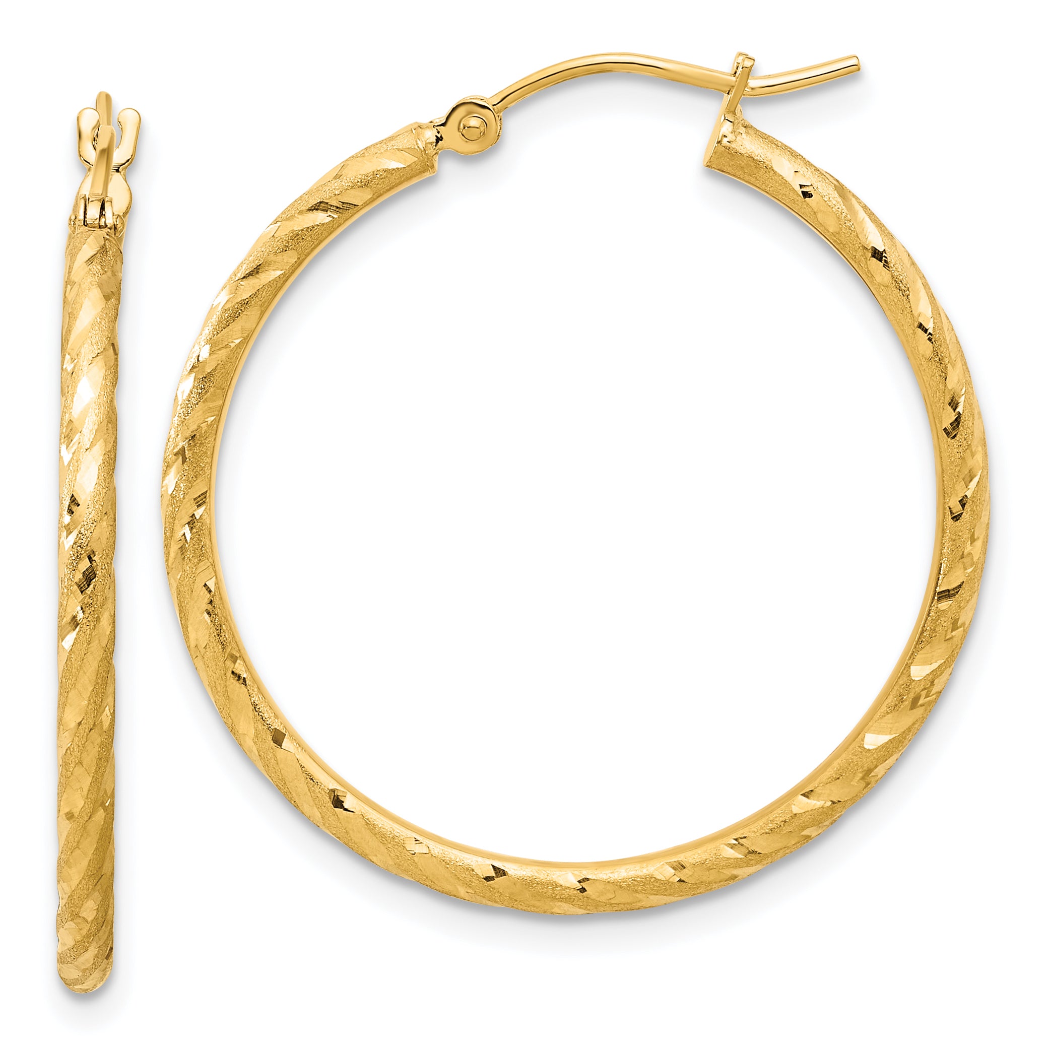 14k Polished and Satin D/C 2.00mm Hoop Earrings Main image