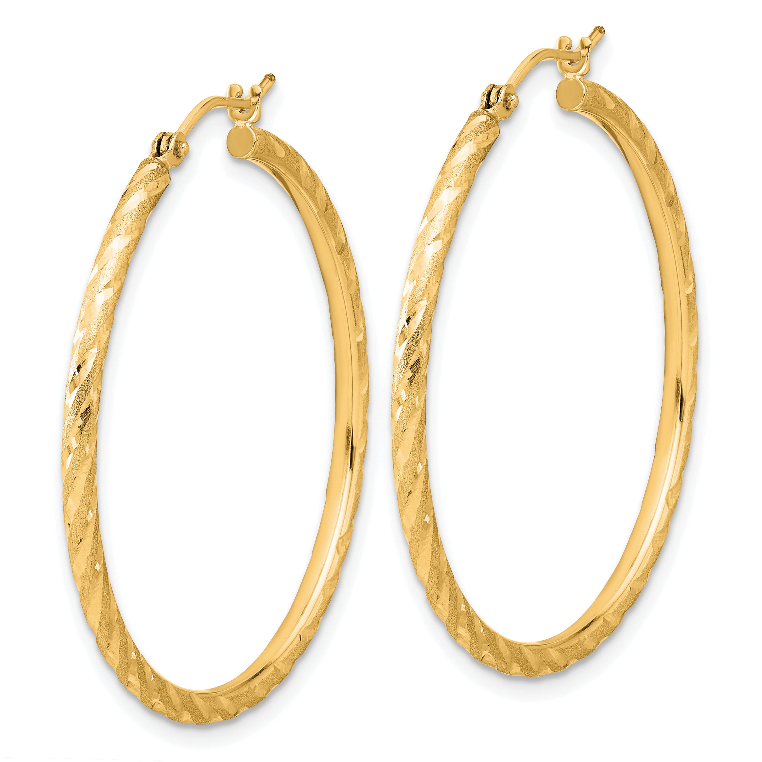 14k Polished and Satin D/C 2.00mm Hoop Earrings Secondary image