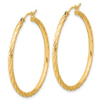 14k Polished and Satin D/C 2.00mm Hoop Earrings