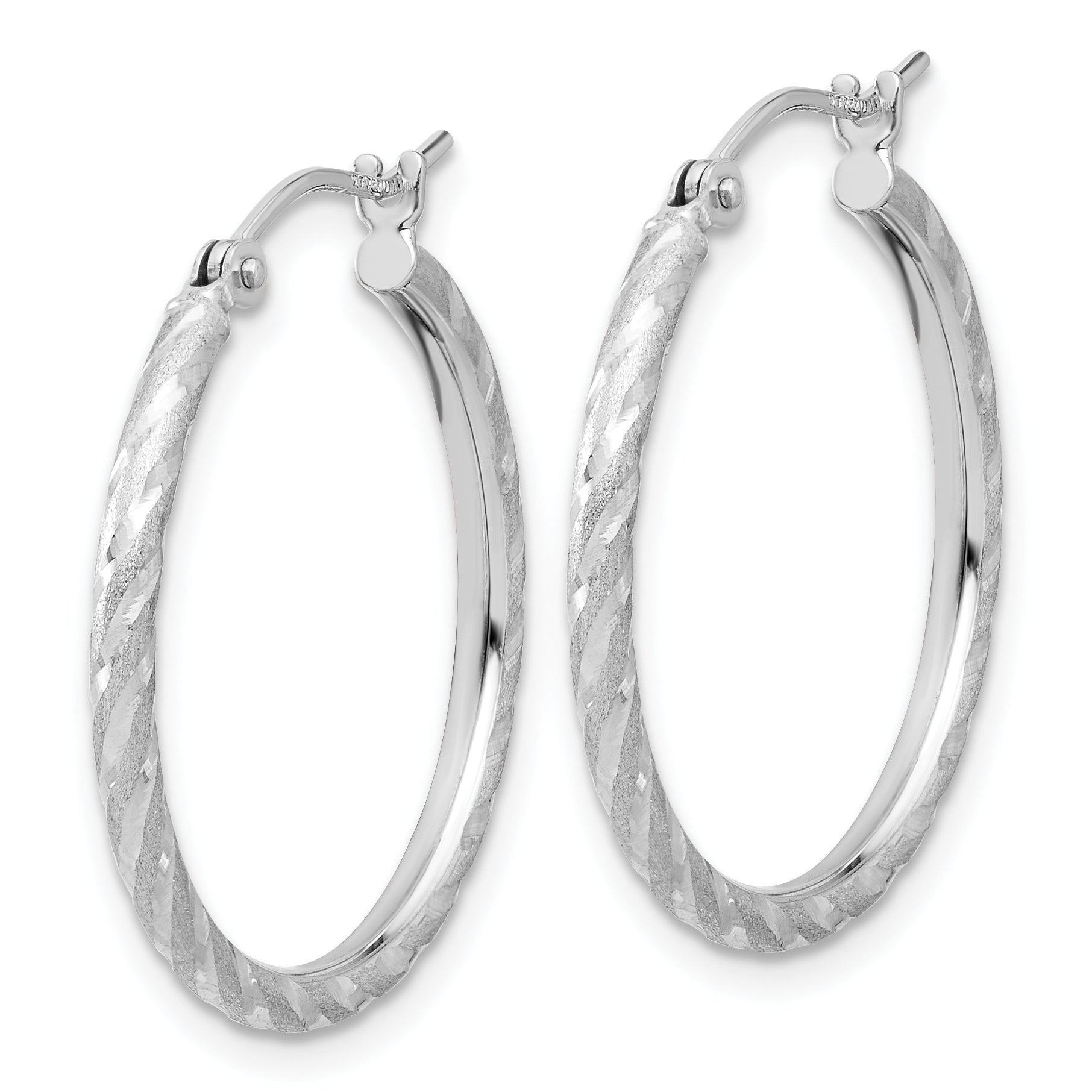14k White Gold Polished and Satin D/C 2.00mm Hoop Earrings