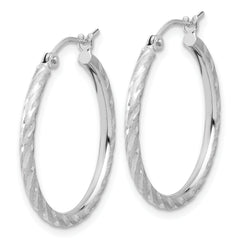 14k White Gold Polished and Satin D/C 2.00mm Hoop Earrings