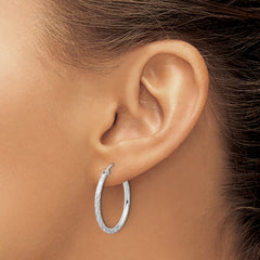 14k White Gold Polished and Satin D/C 2.00mm Hoop Earrings