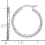 14k White Gold Polished and Satin D/C 2.00mm Hoop Earrings
