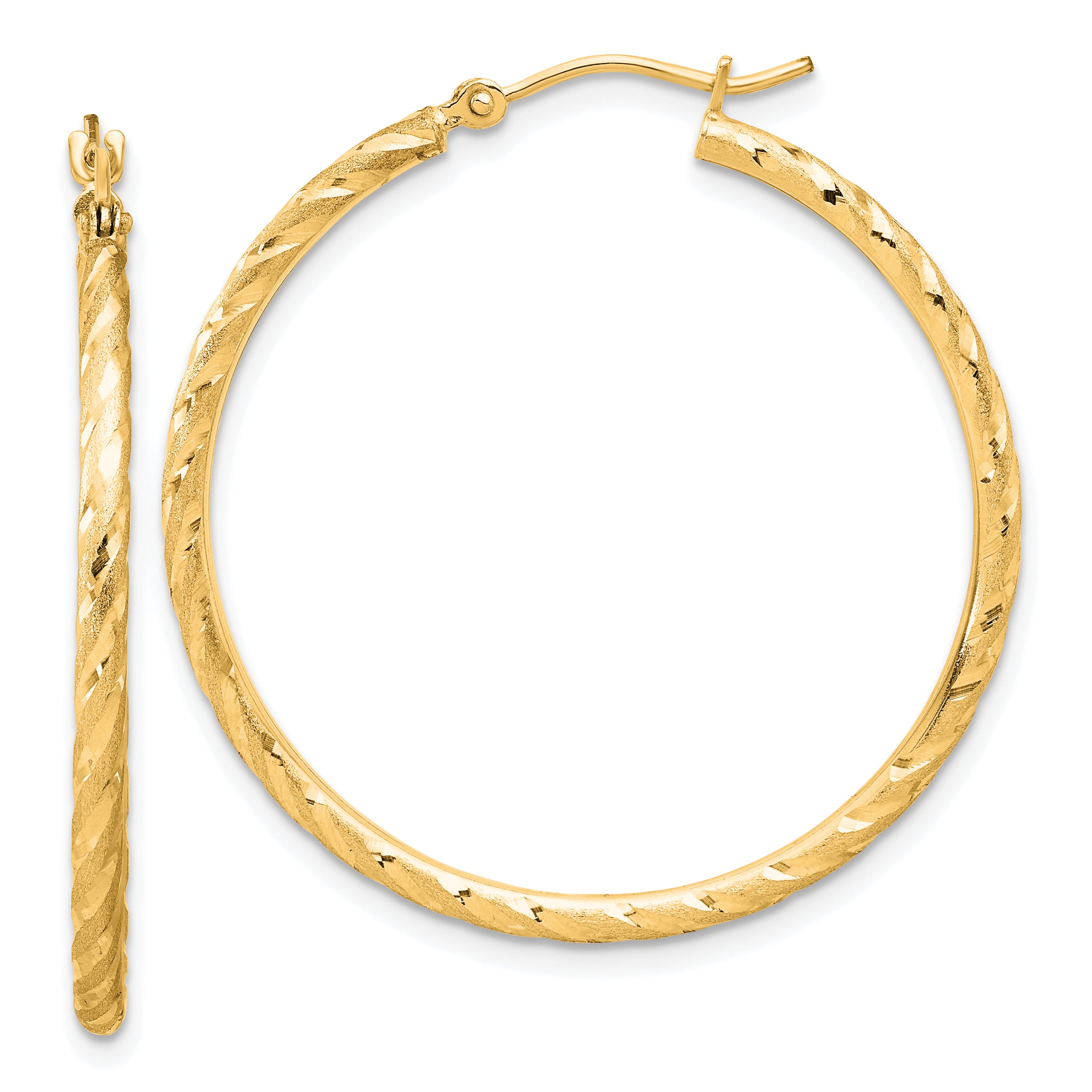 14k Polished and Satin D/C 2.00mm Hoop Earrings Main image
