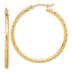 14k Polished and Satin D/C 2.00mm Hoop Earrings