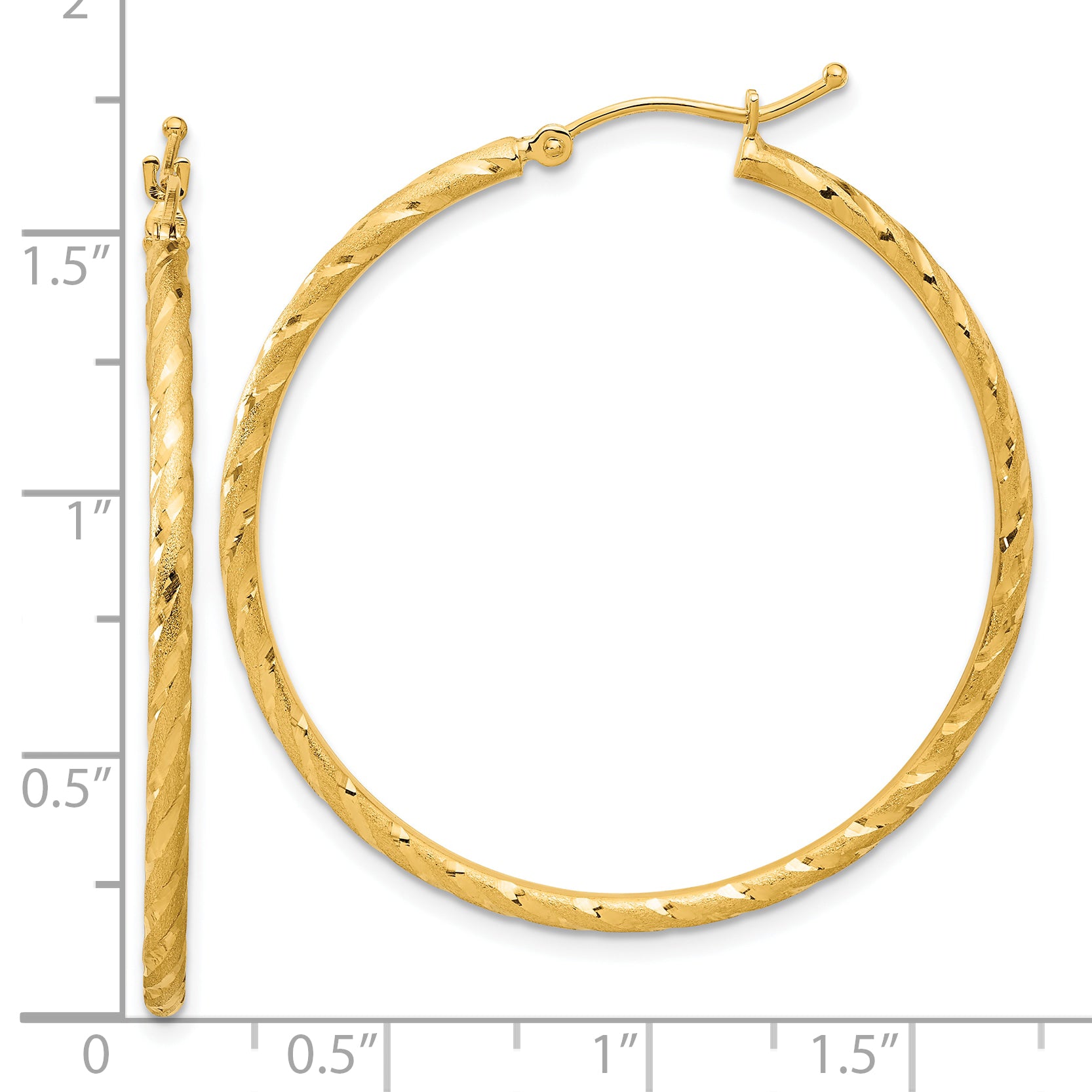 14k Polished and Satin D/C 2.00mm Hoop Earrings