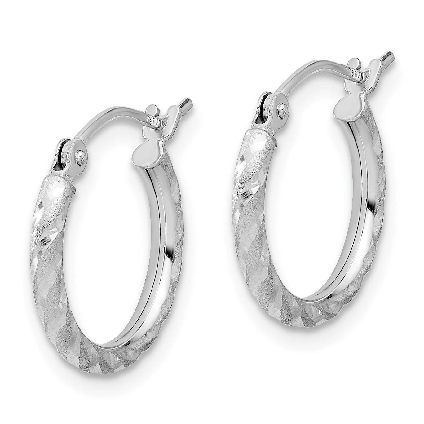 14k White Gold Polished and Satin D/C 2.00mm Hoop Earrings