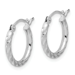 14k White Gold Polished and Satin D/C 2.00mm Hoop Earrings