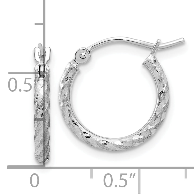 14k White Gold Polished and Satin D/C 2.00mm Hoop Earrings