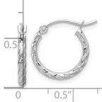 14k White Gold Polished and Satin D/C 2.00mm Hoop Earrings
