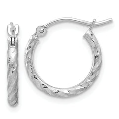14k White Gold Polished and Satin D/C 2.00mm Hoop Earrings