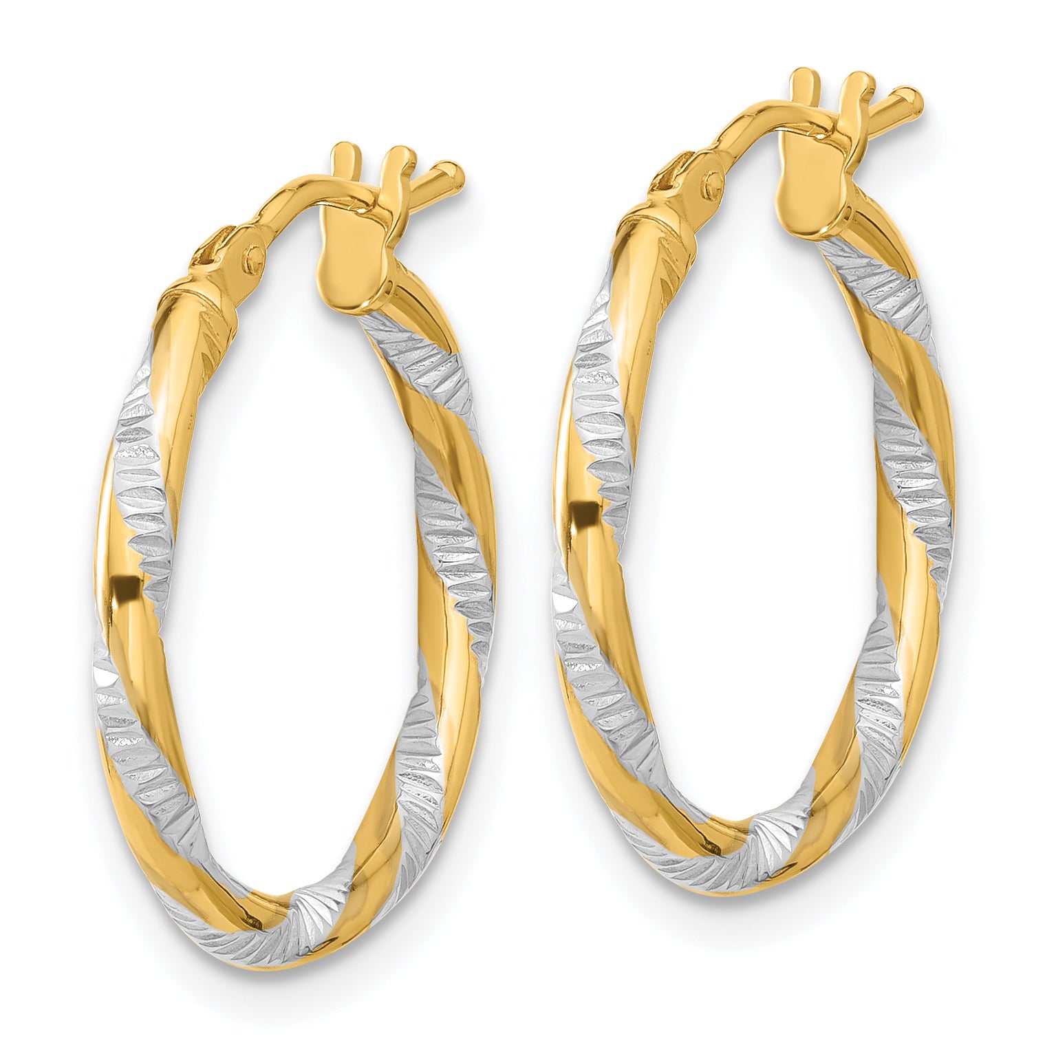 14K and White Rhodium Polished Diamond-cut Hoop Earrings Secondary image