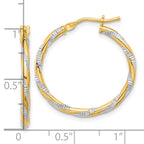 14K and White Rhodium Polished Diamond-cut Hoop Earrings