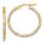 14K and White Rhodium Polished Diamond-cut Hoop Earrings