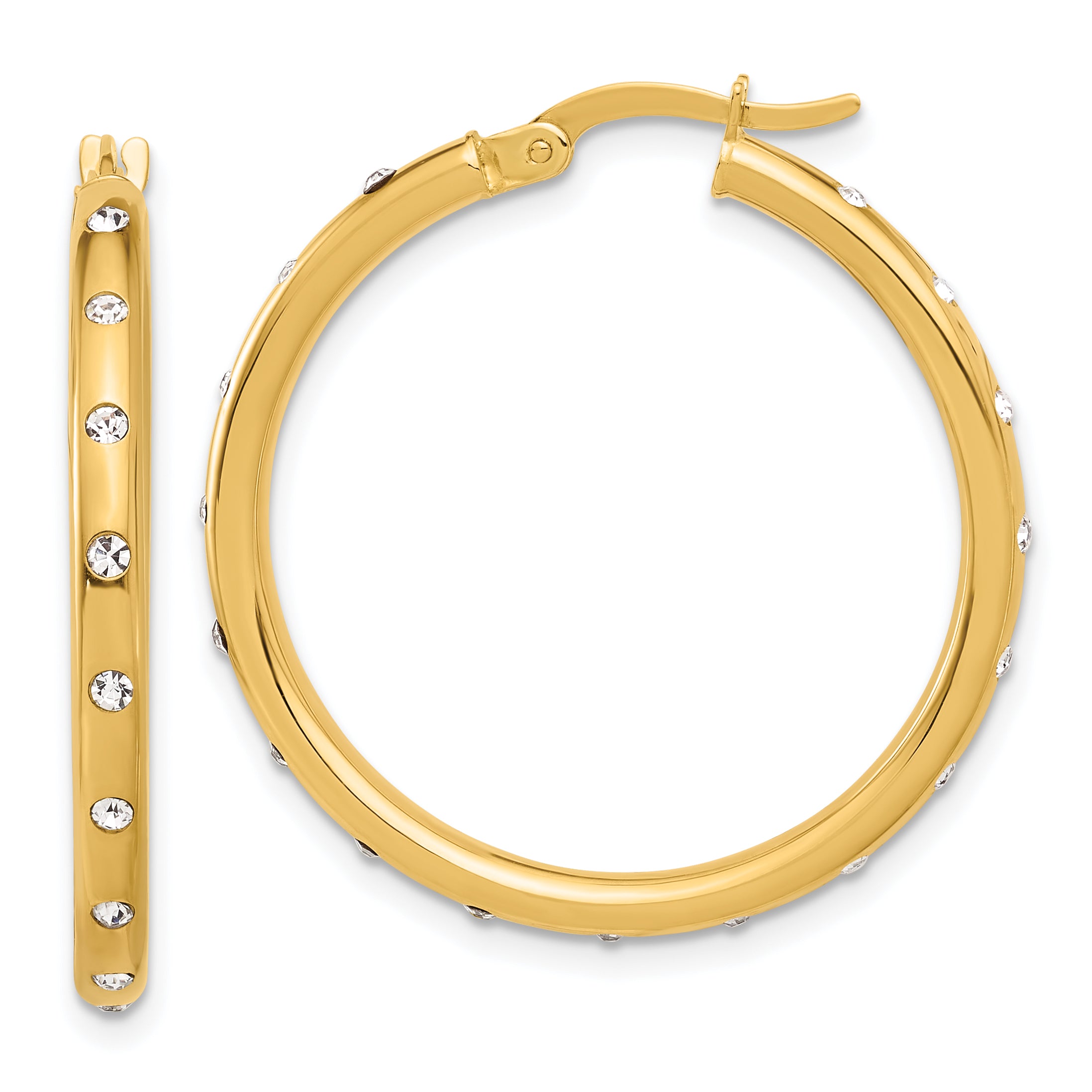 14K Polished CZ Hoop Earrings