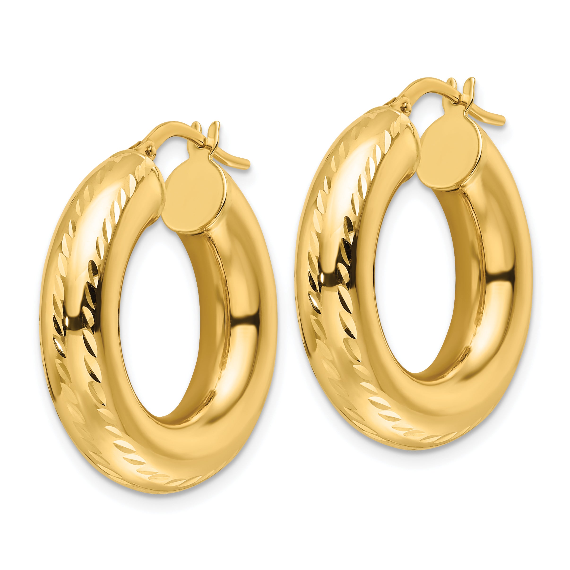14k Polished Diamond-cut 6mm Hollow Round Hoop Earrings Secondary image