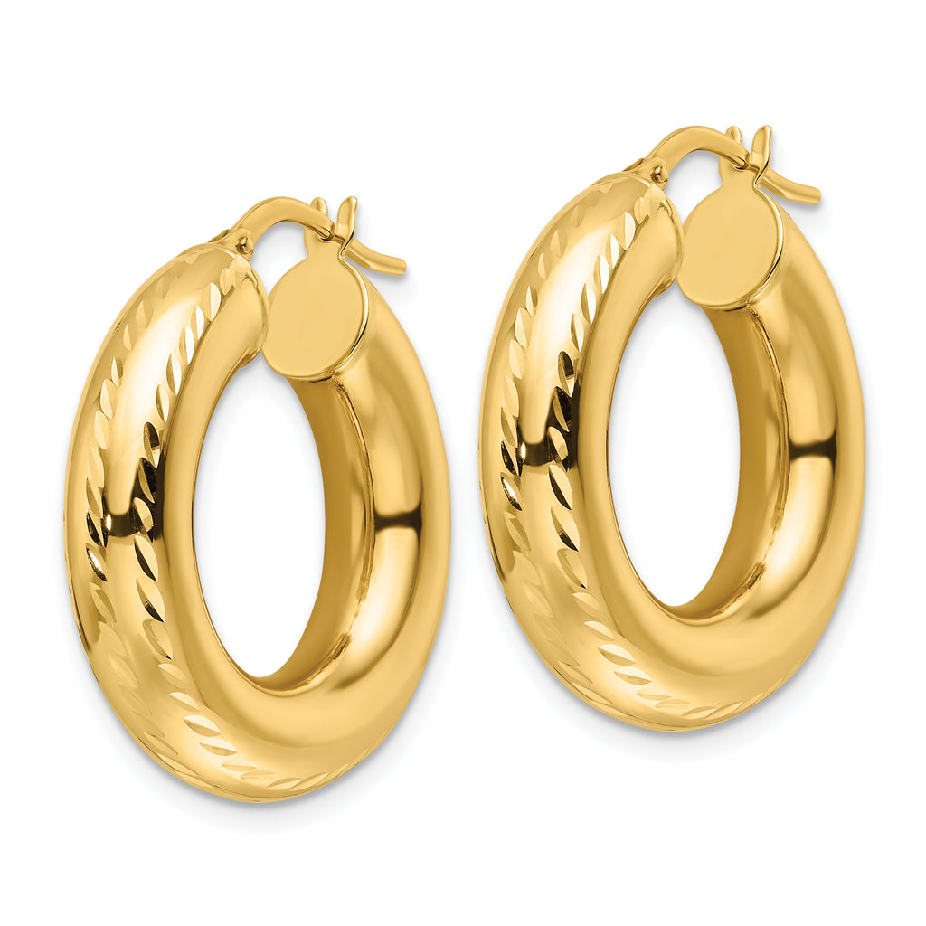 14k Polished Diamond-cut 6mm Hollow Round Hoop Earrings