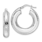 14k White Gold Polished D/C 6mm Hollow Round Hoop Earrings