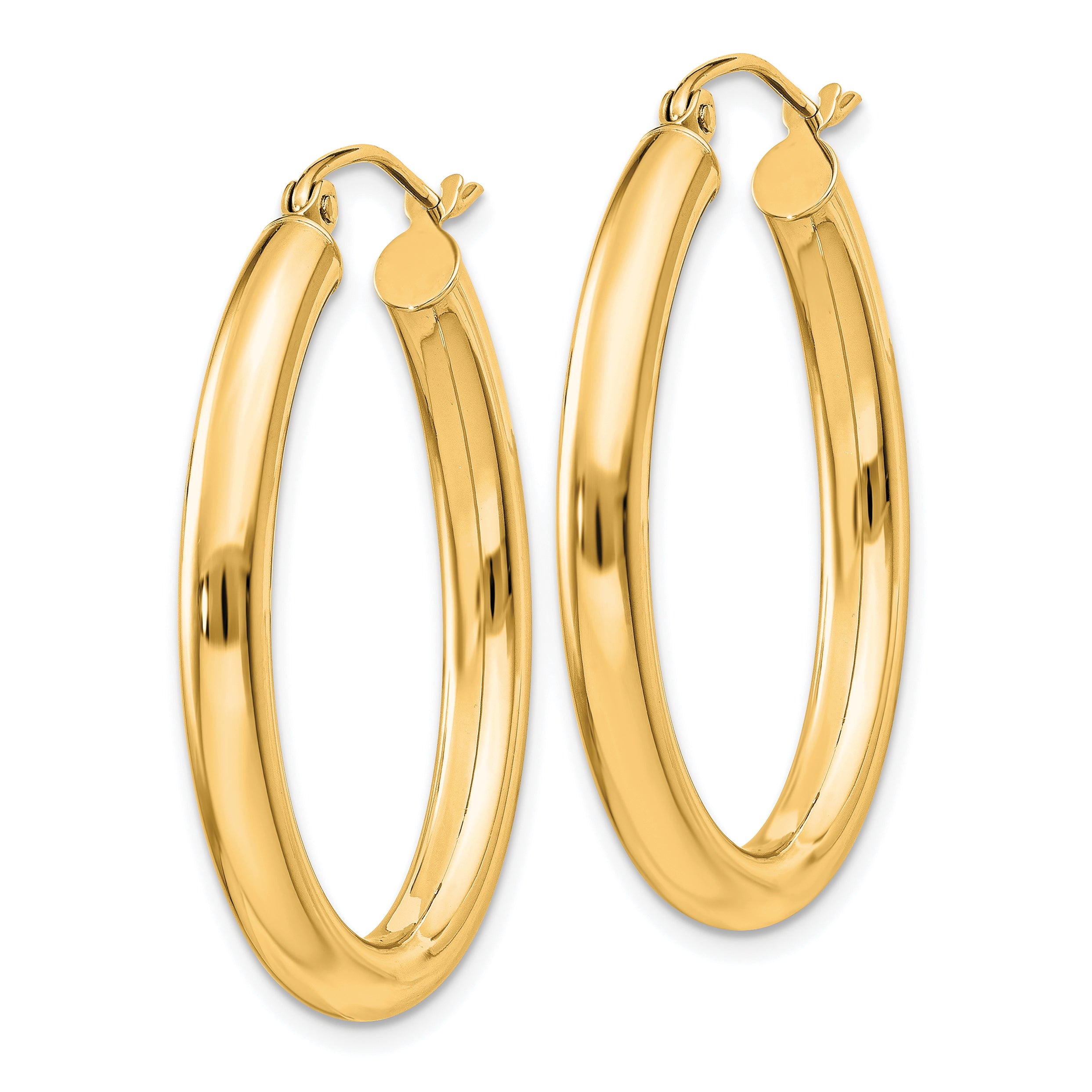 14k Polished 3.5mm Oval Tube Hoop Earrings