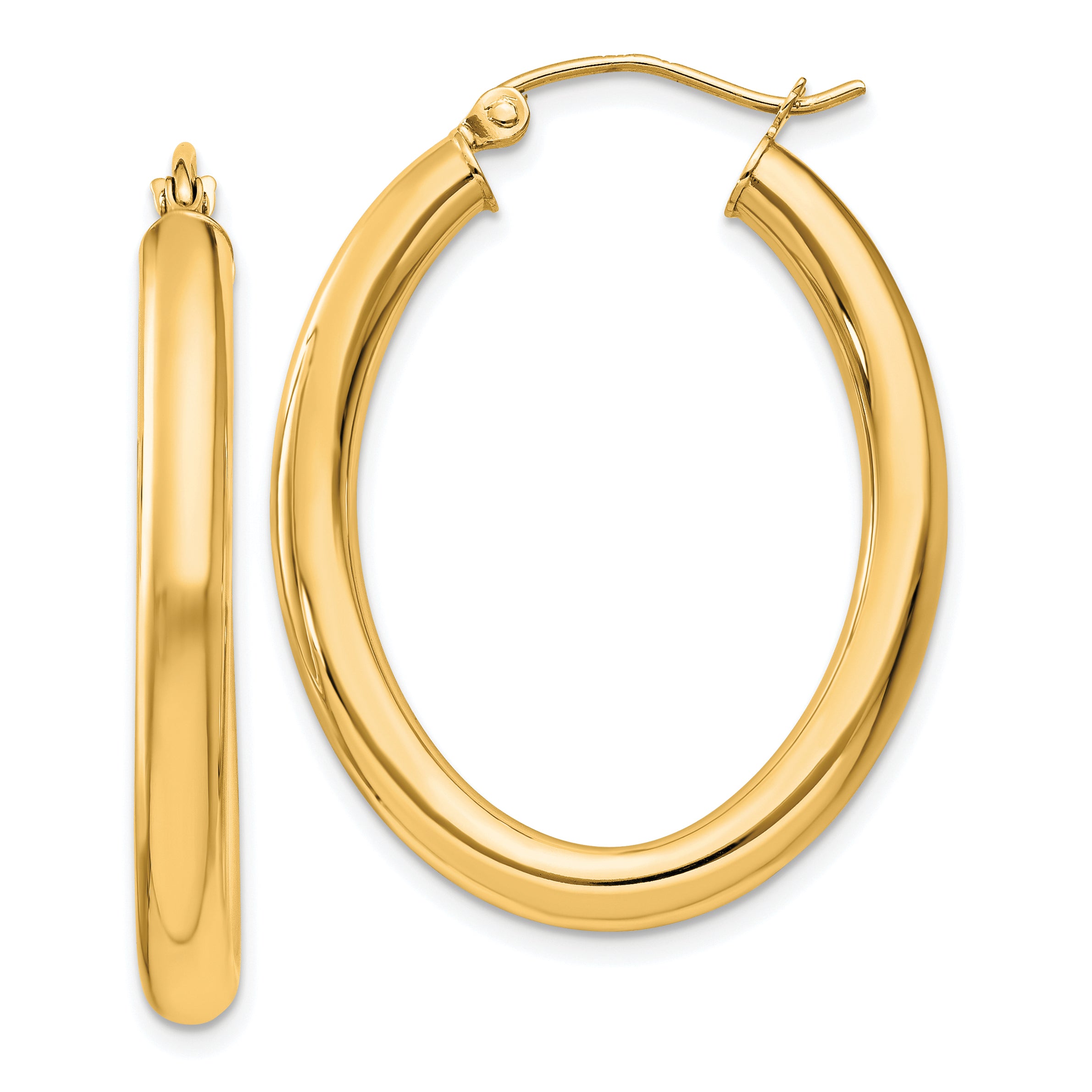 14k Polished 3.5mm Oval Tube Hoop Earrings Main image