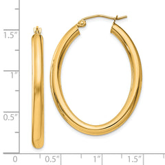 14k Polished 3.5mm Oval Tube Hoop Earrings