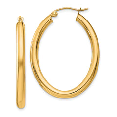 14k Polished 3.5mm Oval Tube Hoop Earrings
