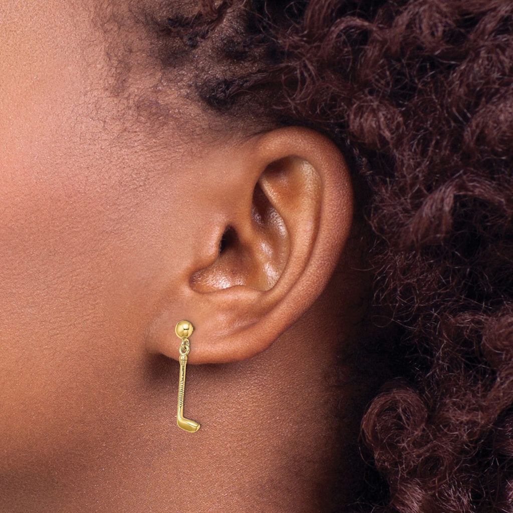 Golf Club Dangle Earrings in 14K Yellow Gold - Sophia Jewelers
