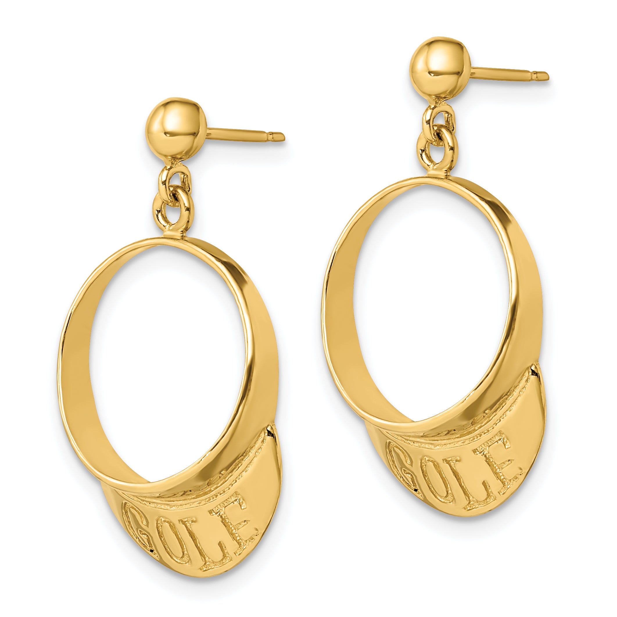 14k 3-D Golf Visor Dangle Post Earrings
