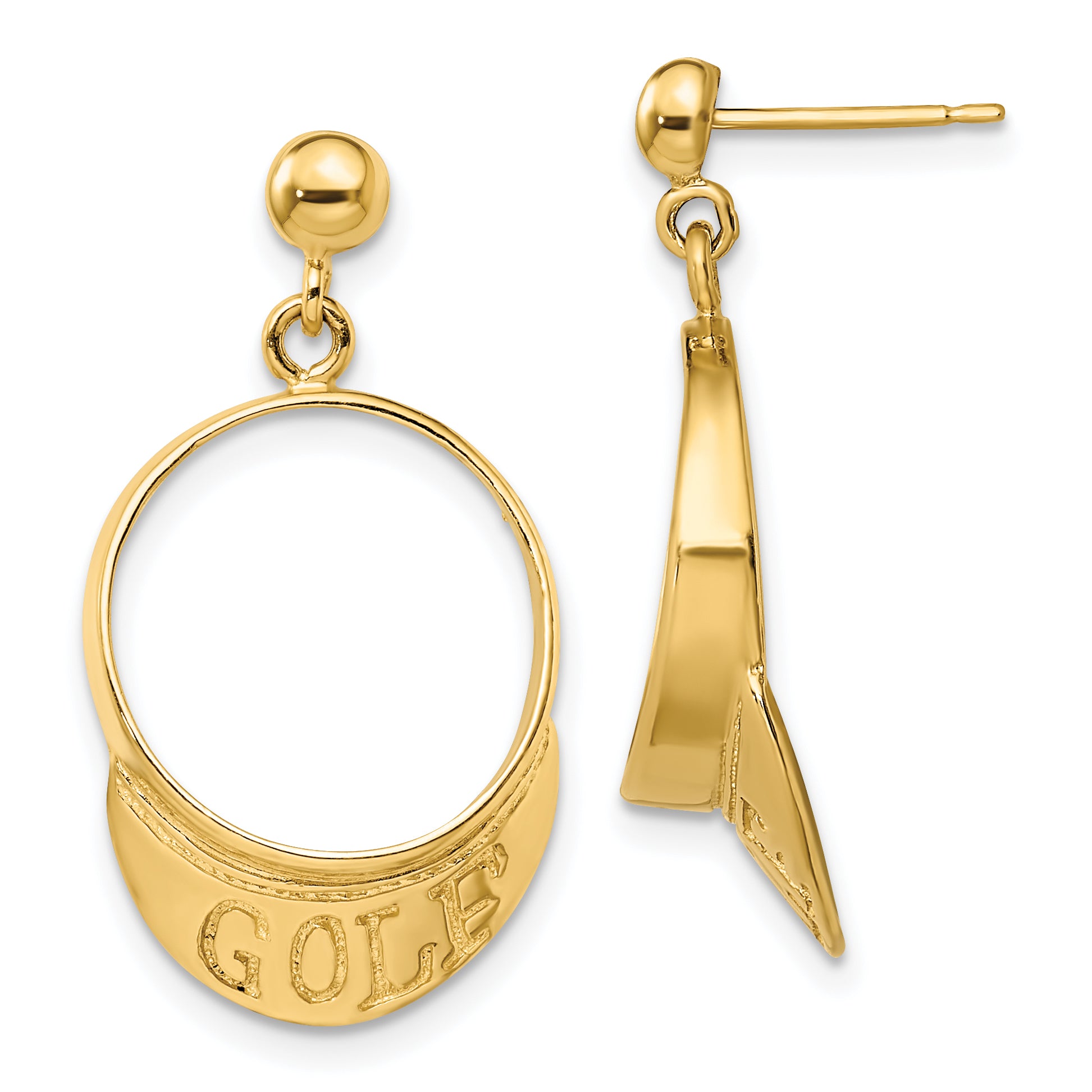 14k 3-D Golf Visor Dangle Post Earrings Main image