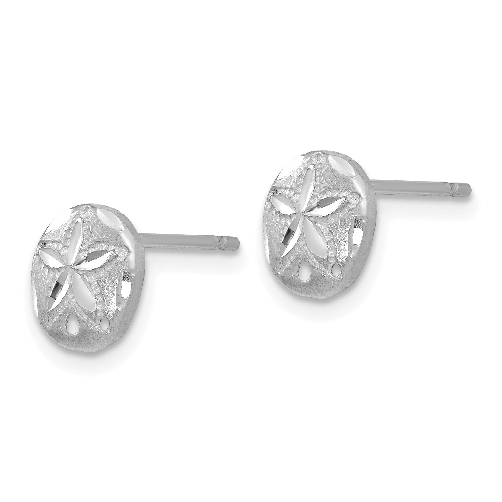 14K White Gold Diamond-Cut Sand Dollar Button Earrings, 8mm, Rhodium Plated Secondary image