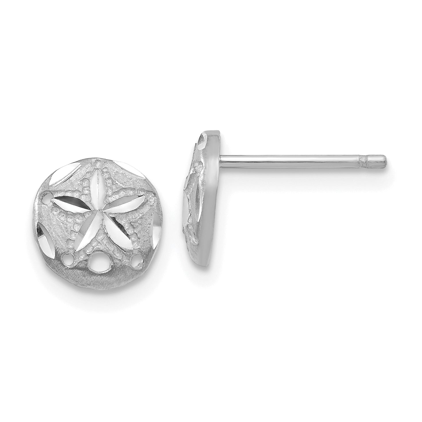 14k White Gold Diamond-cut Sand Dollar Earrings Main image