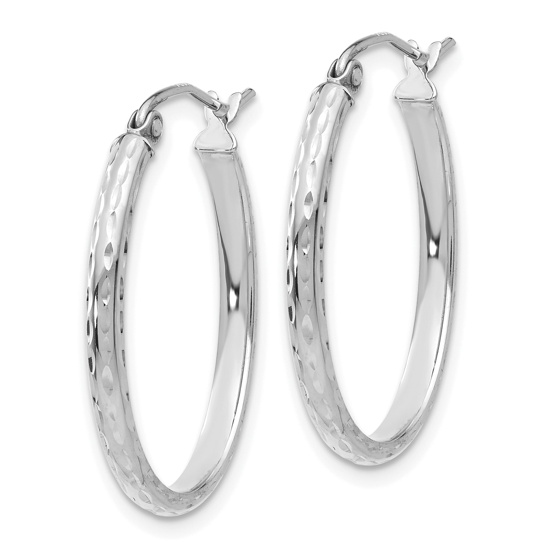 14k White Gold Lightweight Diamond-cut Oval Hoop Earrings Secondary image