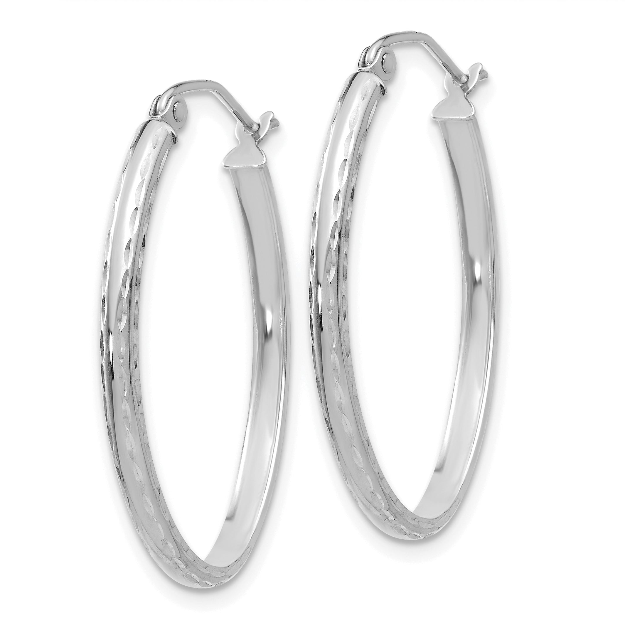 14k White Gold Lightweight Diamond-cut Oval Hoop Earrings Secondary image