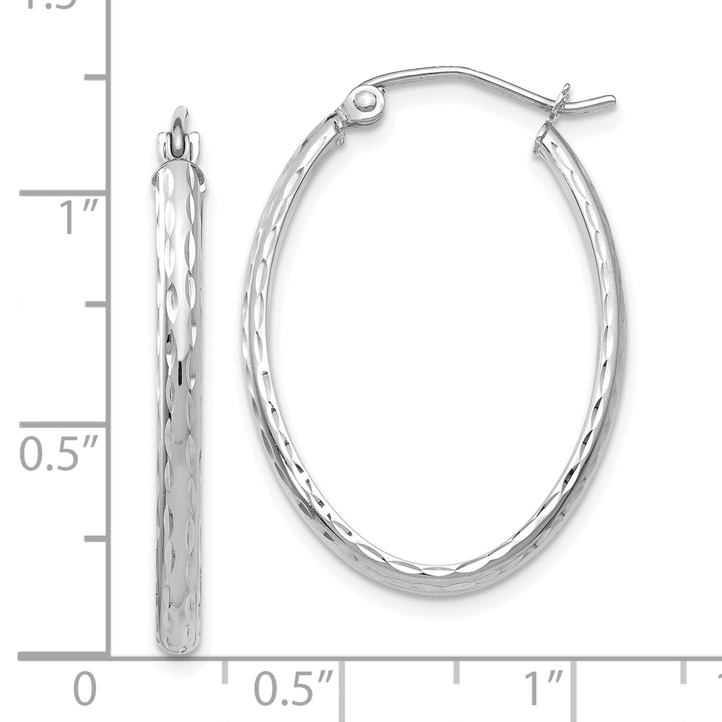 14k White Gold Lightweight Diamond-cut Oval Hoop Earrings