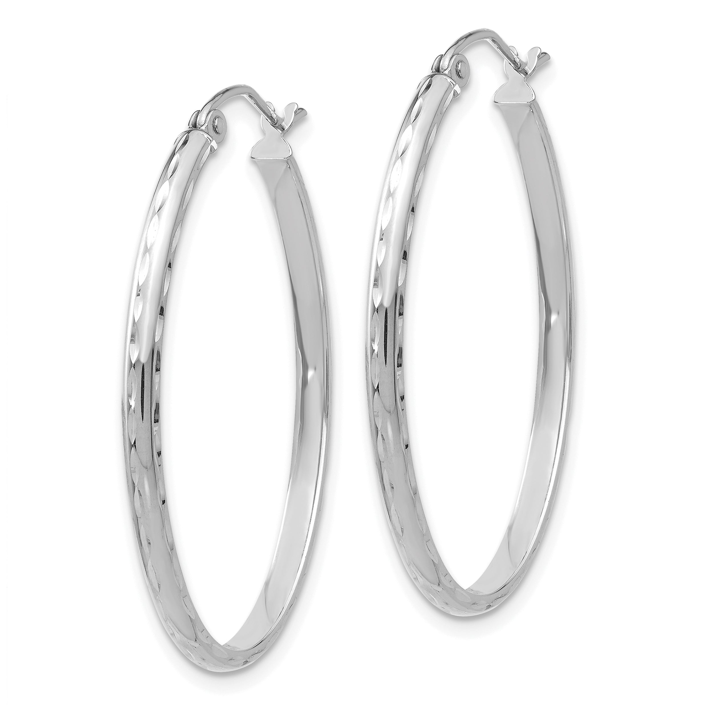 14k White Gold Lightweight Diamond-cut Oval Hoop Earrings
