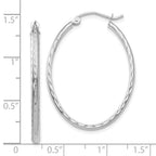 14k White Gold Lightweight Diamond-cut Oval Hoop Earrings
