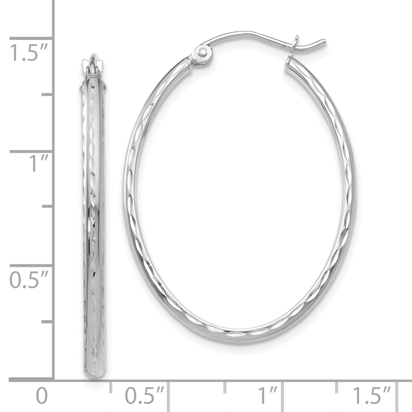 14k White Gold Lightweight Diamond-cut Oval Hoop Earrings