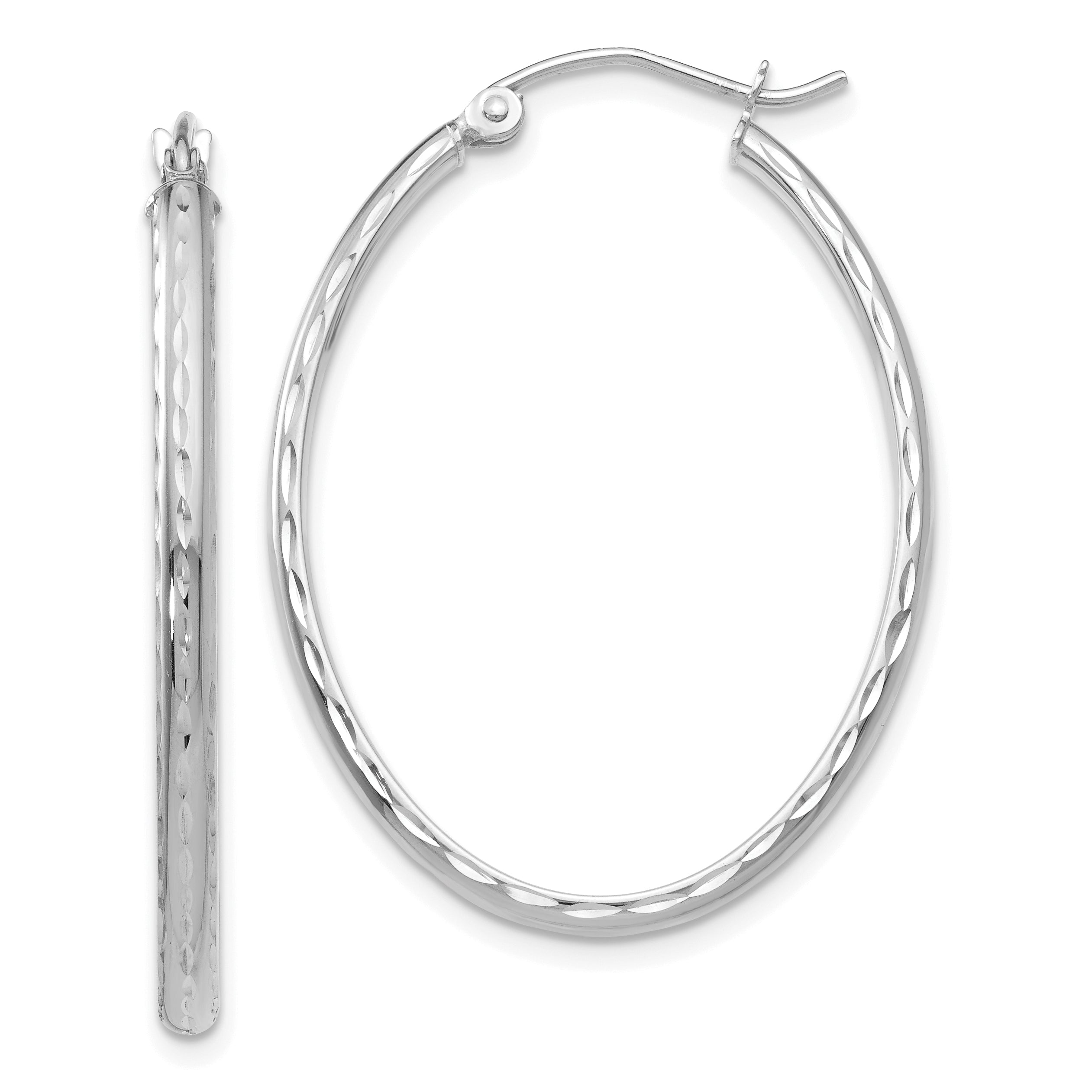 14k White Gold Lightweight Diamond-cut Oval Hoop Earrings Main image