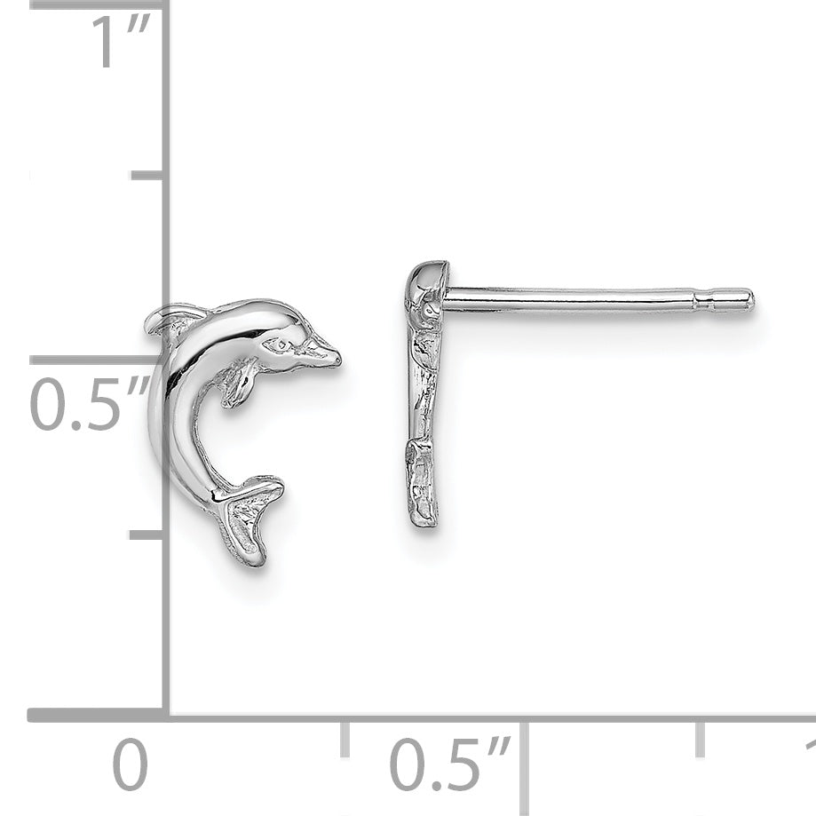 14K White Gold Mini Jumping Dolphin Post Earrings