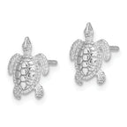 14K White Gold Polished / Textured Sea Turtle Post Earrings